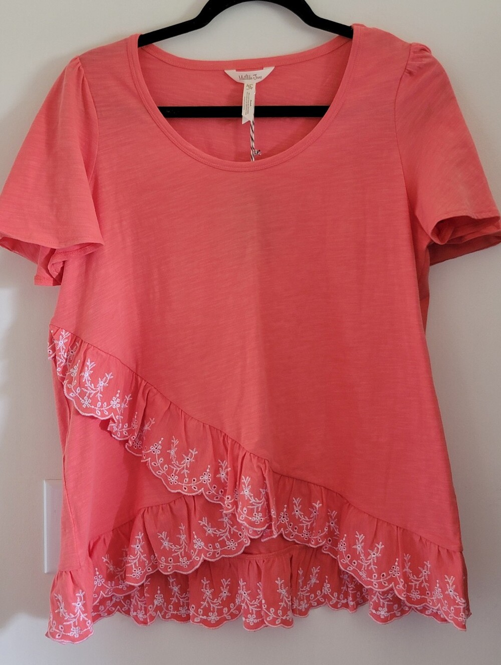 Matilda Jane Coral Ruffle Embroidered Short Sleeve Top NWT Size M
